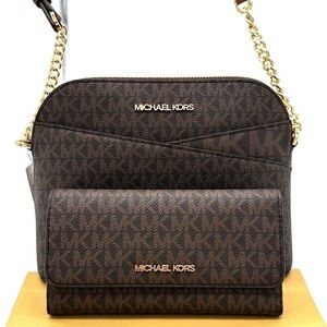 Michael Kors JST Medium Dome Crossbody & Large Trifold Wallet Brown (NWT)